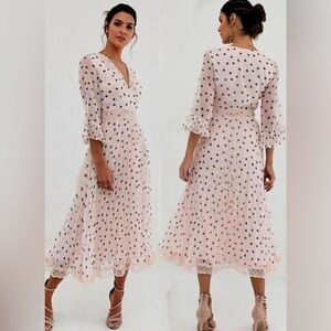 ASOS Cream and Black Polka Dot Midi Dress